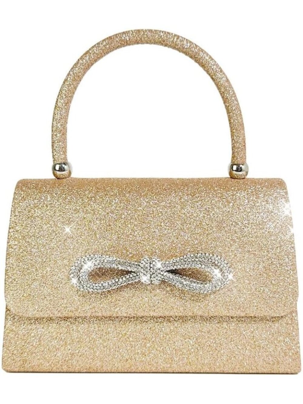 〽️ Women's Gold Sparkly Bow Clutch Purse Rhinestone Glitter Evening Bag